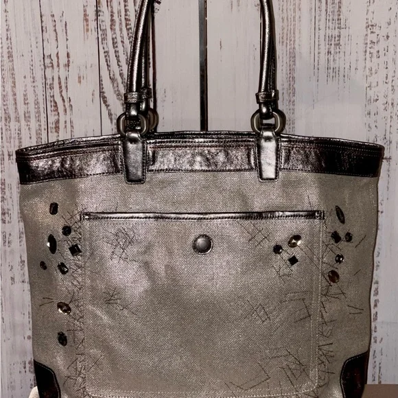 NWT! RARE Coach Audrey ED Jewel Linen NS Slim GM/Natural/Silver Tote 17022 - Picture 3 of 10